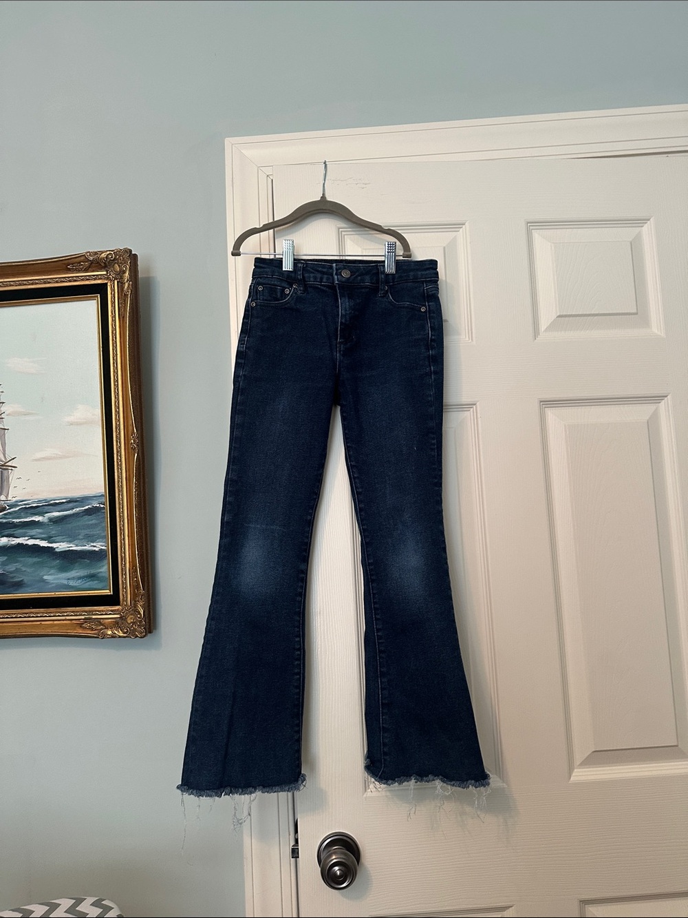 Tractr Girl’s Dark Blue Frayed Hem Flare Jeans